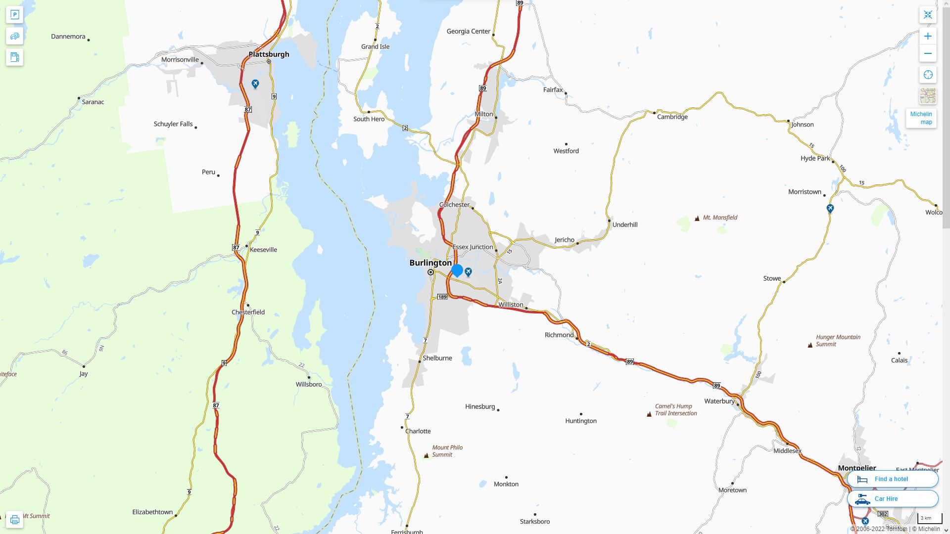 South Burlington Vermont Highway and Road Map